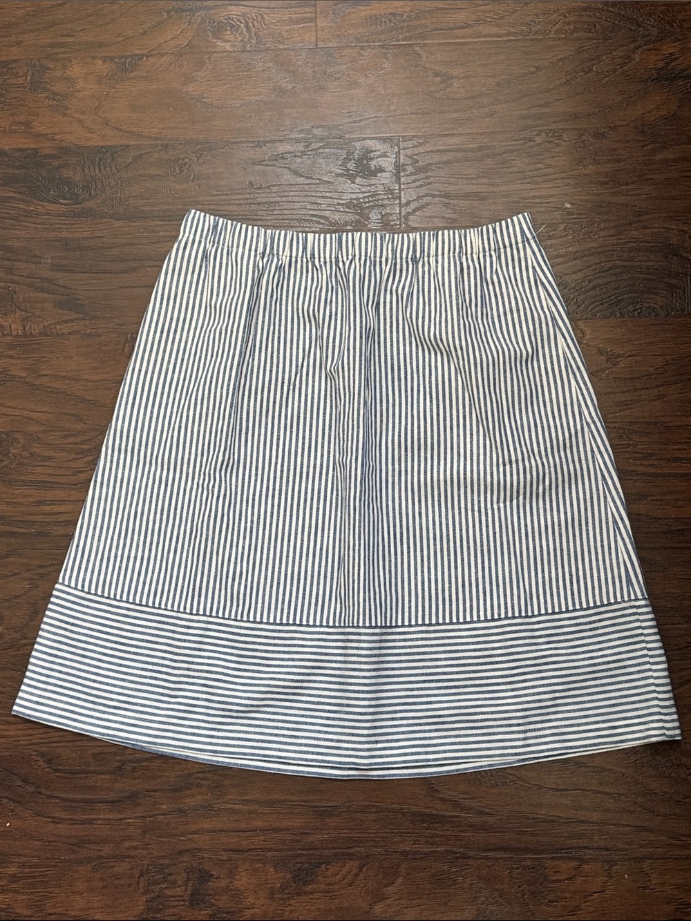 J. Crew Navy and White Striped A-Line Midi Skirt